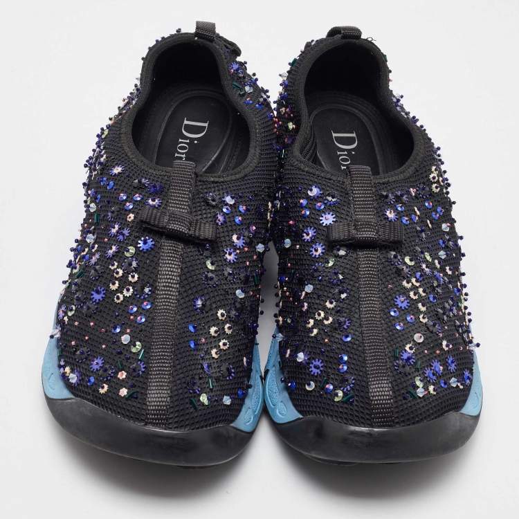 Pre Owned Dior Black Mesh Fusion Embellished Slip On Sneakers Size 41.5