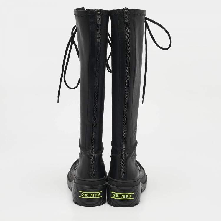 Pre Owned Dior Black Leather Lace Up Combat Boots Size 38
