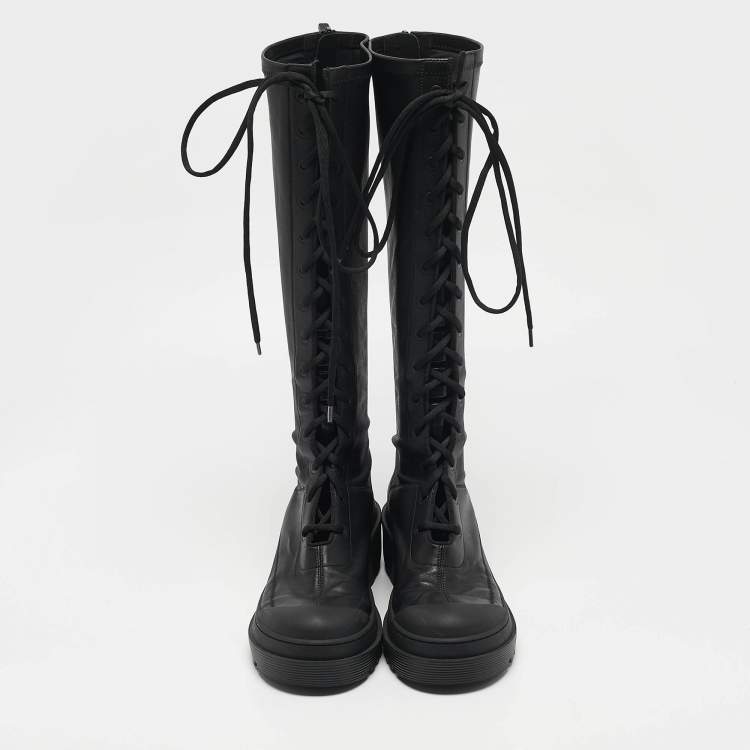 Pre Owned Dior Black Leather Lace Up Combat Boots Size 38