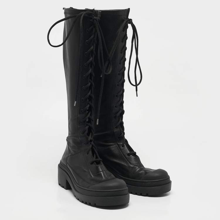 Pre Owned Dior Black Leather Lace Up Combat Boots Size 38