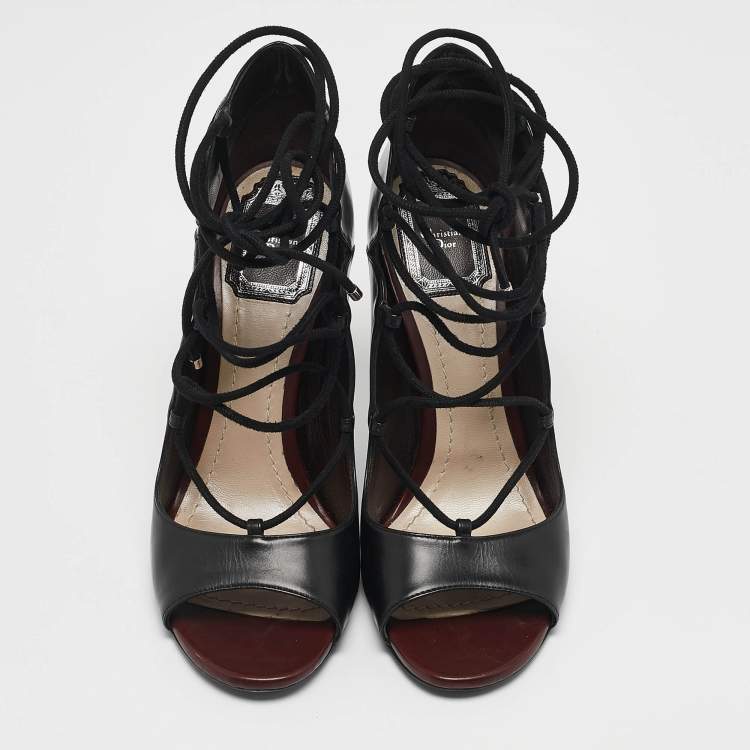 Pre Owned Dior Black Leather Petale Open Toe Pumps Size 37.5