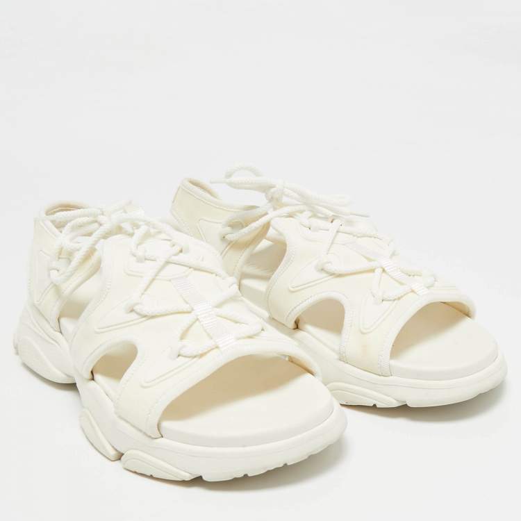 Pre Owned Dior White Neoprene D-Connect Flat Sandals Size 41.5