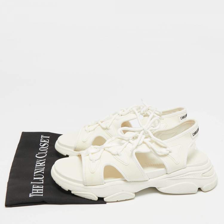 Pre Owned Dior White Neoprene D-Connect Flat Sandals Size 41.5