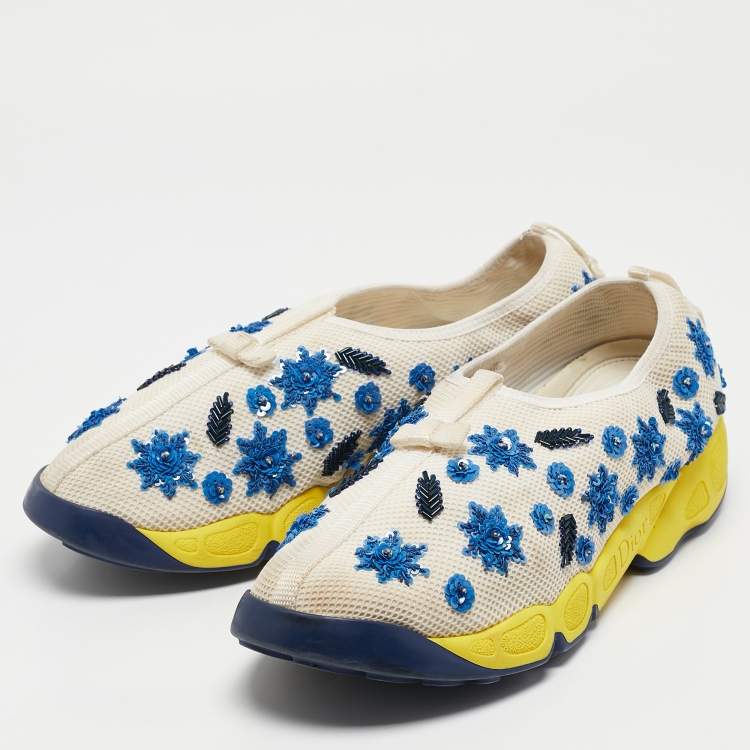 Pre Owned Dior White/Blue Mesh Embellished Fusion Sneakers Size 41 