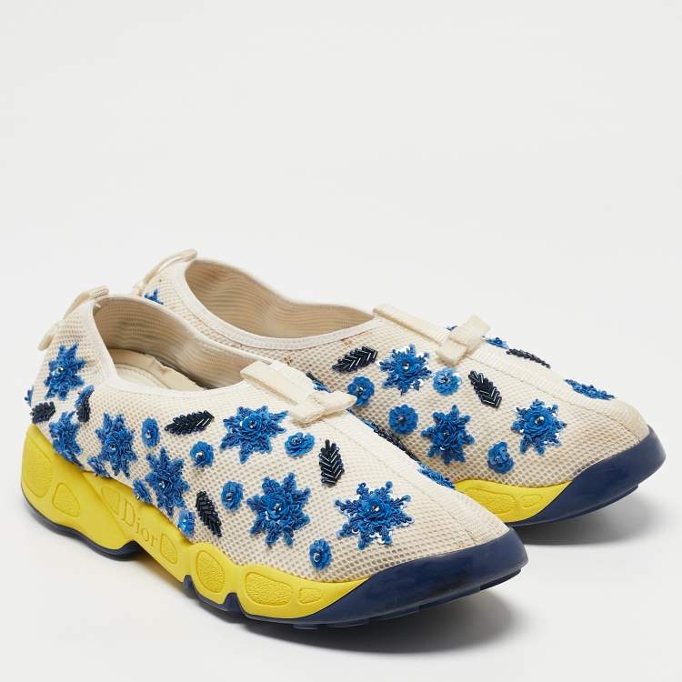 Pre Owned Dior White/Blue Mesh Embellished Fusion Sneakers Size 41 