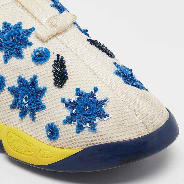 Pre Owned Dior White/Blue Mesh Embellished Fusion Sneakers Size 41 