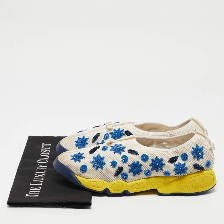Pre Owned Dior White/Blue Mesh Embellished Fusion Sneakers Size 41 