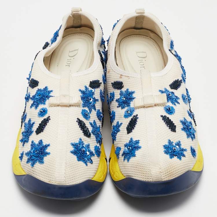 Pre Owned Dior White/Blue Mesh Embellished Fusion Sneakers Size 41 