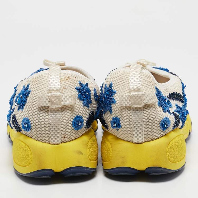 Pre Owned Dior White/Blue Mesh Embellished Fusion Sneakers Size 41 