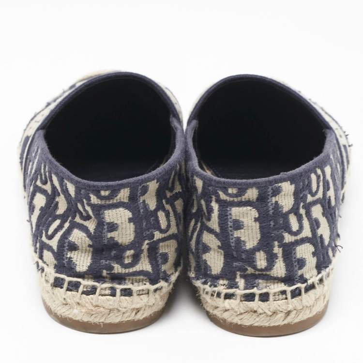 Pre Owned Dior Blue Oblique Canvas Granville Espadrille Flats Size 38.5