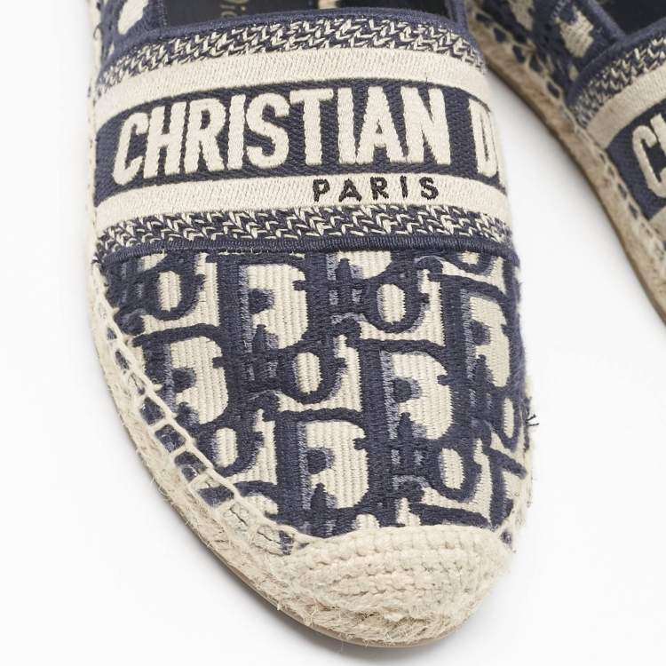 Pre Owned Dior Blue Oblique Canvas Granville Espadrille Flats Size 38.5