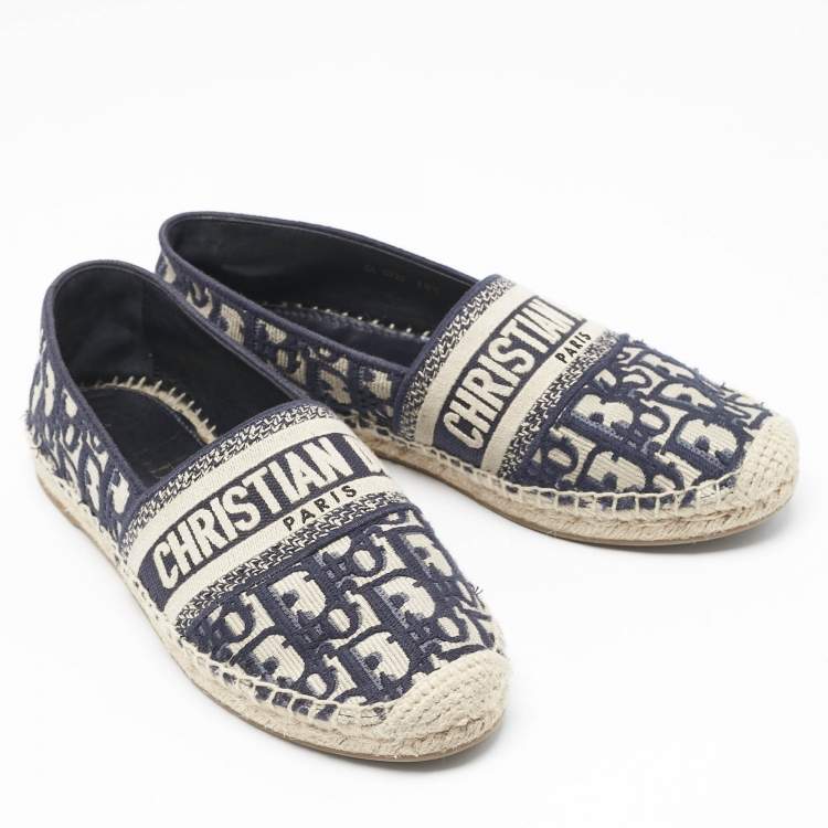 Pre Owned Dior Blue Oblique Canvas Granville Espadrille Flats Size 38.5