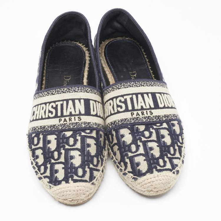 Pre Owned Dior Blue Oblique Canvas Granville Espadrille Flats Size 38.5