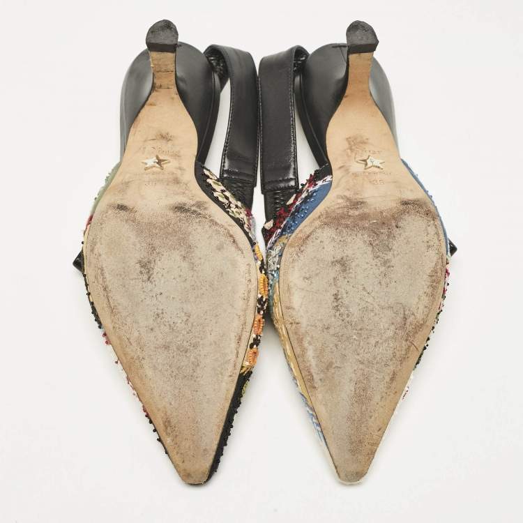 Pre Owned Dior Multicolor Leather and Fabric Slingback Pumps Size 36