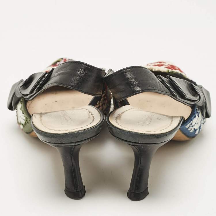 Pre Owned Dior Multicolor Leather and Fabric Slingback Pumps Size 36