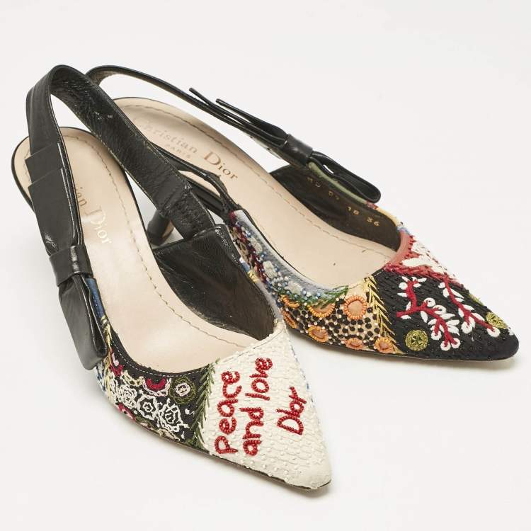 Pre Owned Dior Multicolor Leather and Fabric Slingback Pumps Size 36