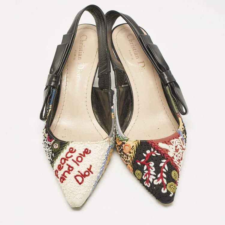 Pre Owned Dior Multicolor Leather and Fabric Slingback Pumps Size 36