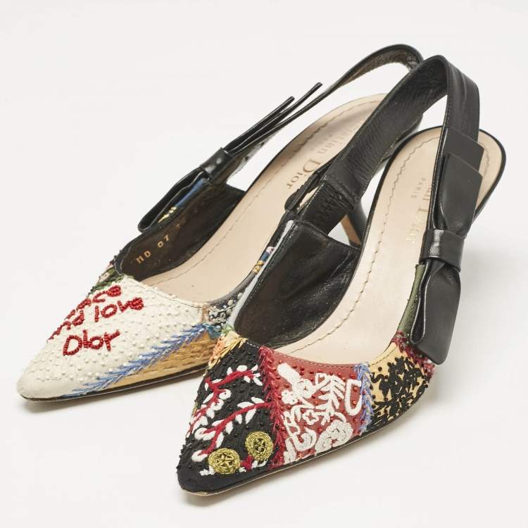 Pre Owned Dior Multicolor Leather and Fabric Slingback Pumps Size 36