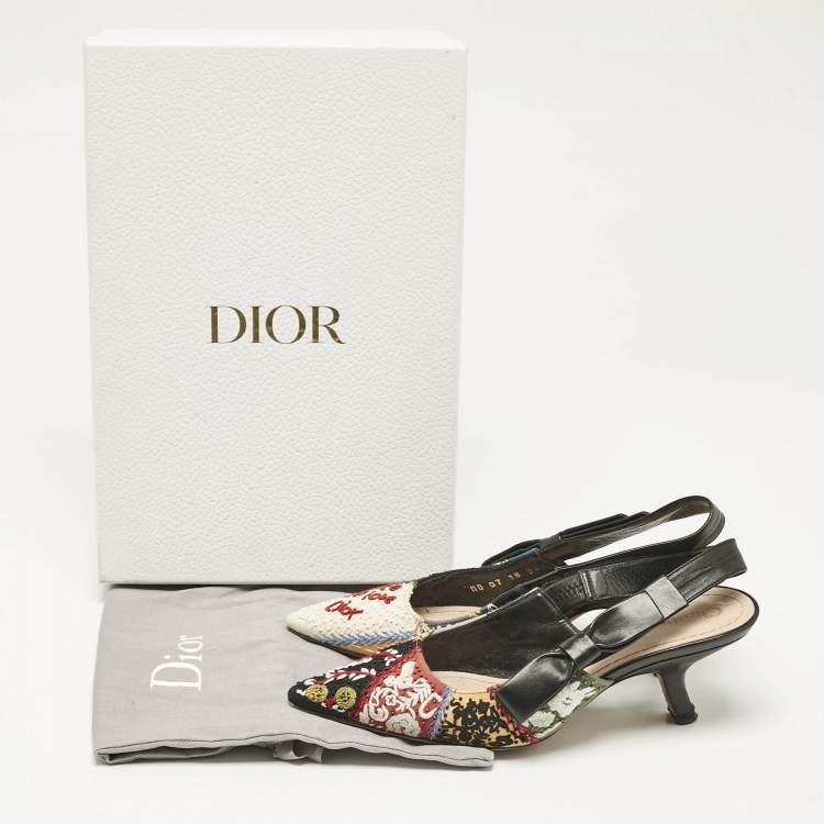 Pre Owned Dior Multicolor Leather and Fabric Slingback Pumps Size 36