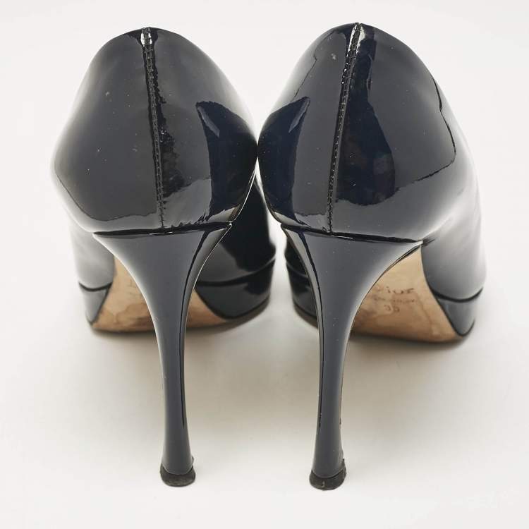 Pre Owned Dior Navy Blue Patent Leather Platform Pumps Size 36