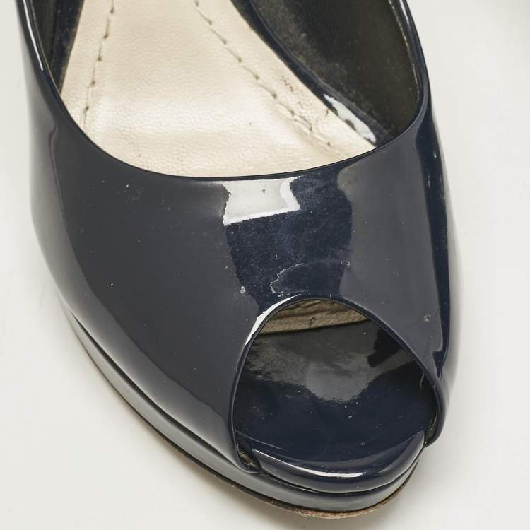 Pre Owned Dior Navy Blue Patent Leather Platform Pumps Size 36
