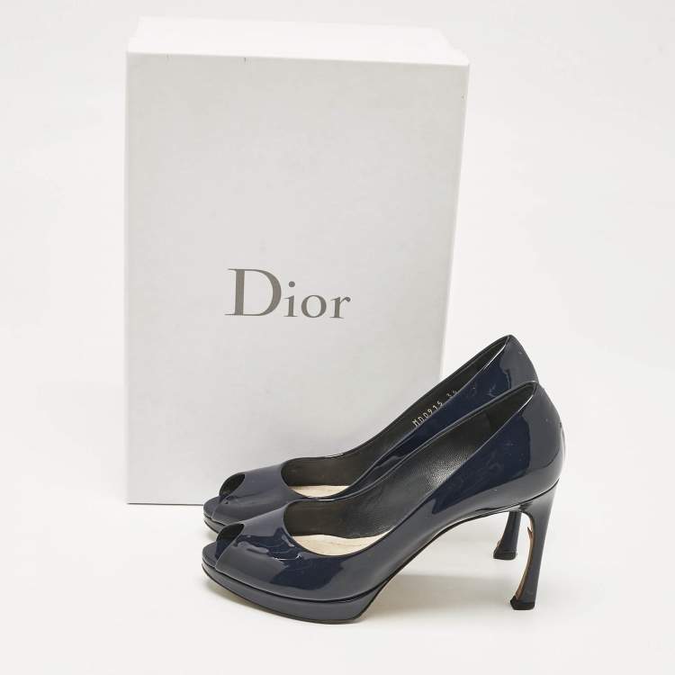 Pre Owned Dior Navy Blue Patent Leather Platform Pumps Size 36