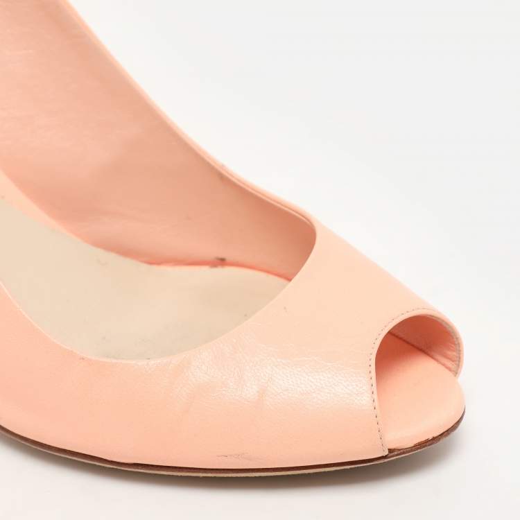 Pre Owned Dior Peach Leather Peep Toe Slingback Pumps Size 37