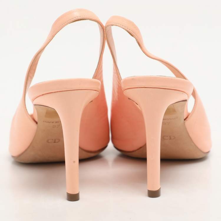 Pre Owned Dior Peach Leather Peep Toe Slingback Pumps Size 37