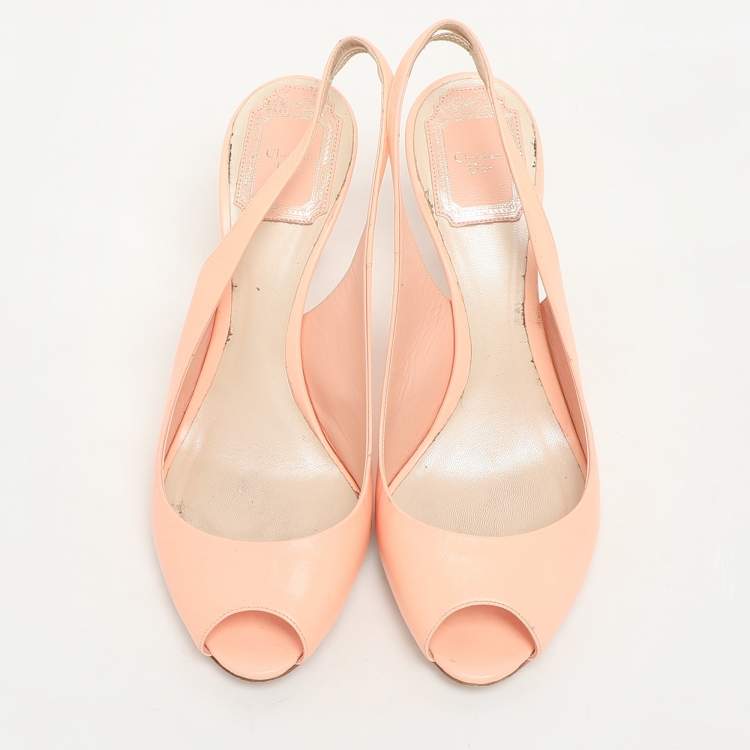 Pre Owned Dior Peach Leather Peep Toe Slingback Pumps Size 37
