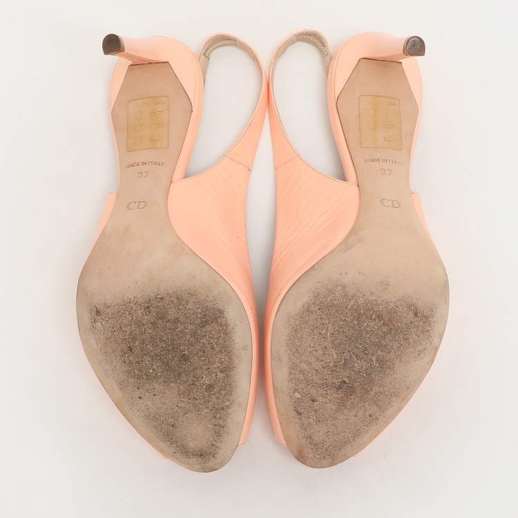 Pre Owned Dior Peach Leather Peep Toe Slingback Pumps Size 37