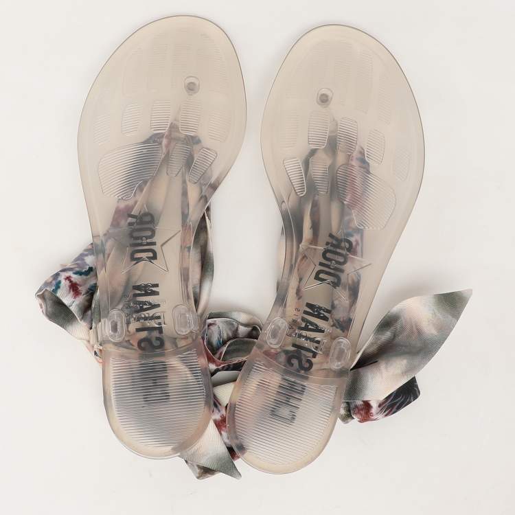 Pre Owned Dior Multicolor Silk  Kaleidiorscopic Thong Sandals Size 38
