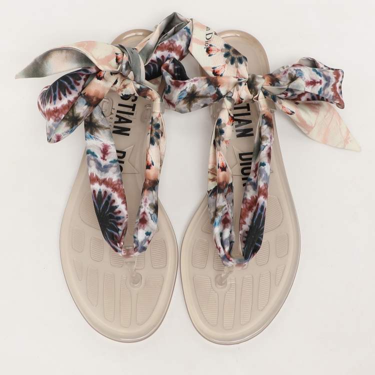 Pre Owned Dior Multicolor Silk  Kaleidiorscopic Thong Sandals Size 38