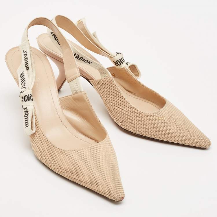 مملوكة مسبقًا Dior Beige Fabric J'Adior Slingback Pumps Size 38.5
