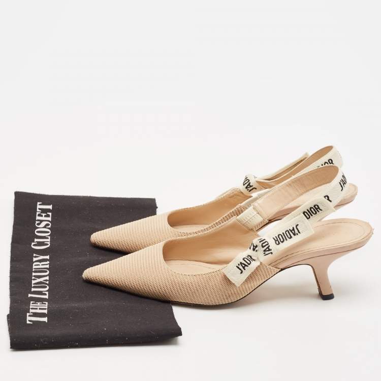مملوكة مسبقًا Dior Beige Fabric J'Adior Slingback Pumps Size 38.5