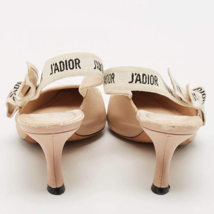 مملوكة مسبقًا Dior Beige Fabric J'Adior Slingback Pumps Size 38.5