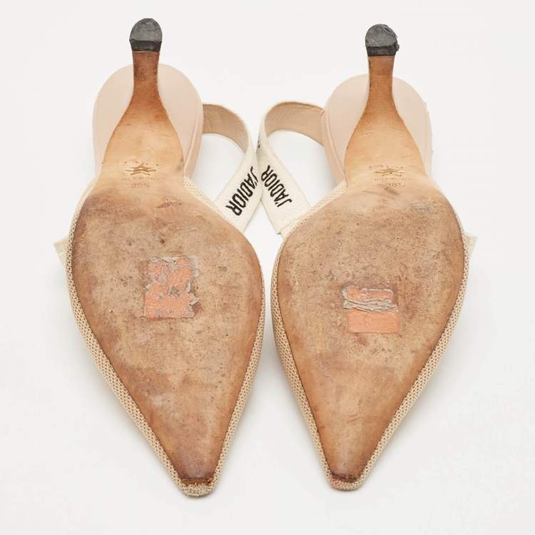 مملوكة مسبقًا Dior Beige Fabric J'Adior Slingback Pumps Size 38.5