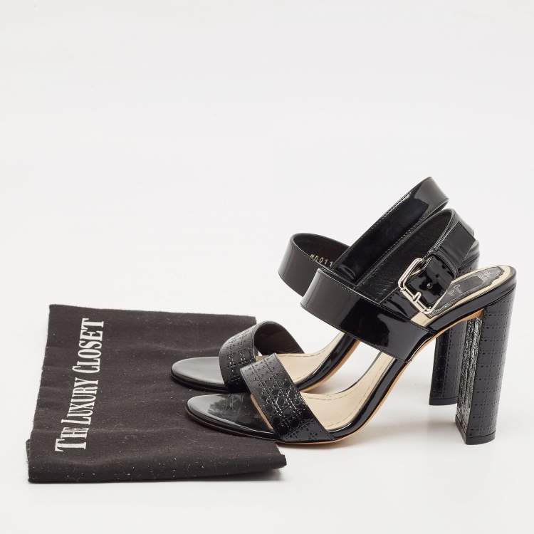 Pre Owned Dior Black Cannage Quilted Patent Leather Ankle Strap Sandals Size 36