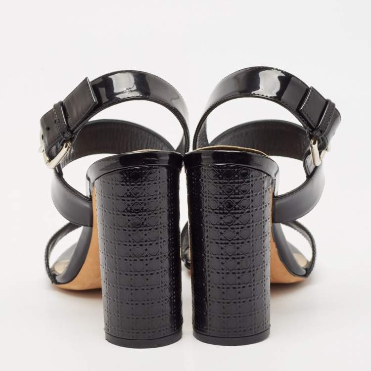 Pre Owned Dior Black Cannage Quilted Patent Leather Ankle Strap Sandals Size 36
