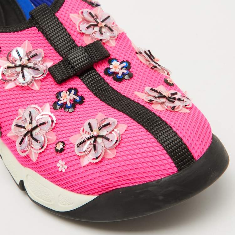 Pre Owned Dior Pink Mesh Embellished Fusion Slip On Sneakers Size 37