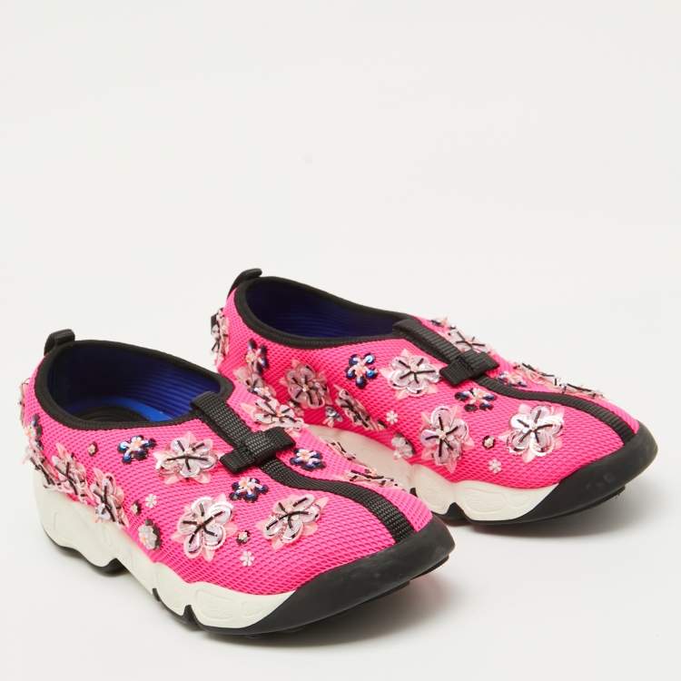 Pre Owned Dior Pink Mesh Embellished Fusion Slip On Sneakers Size 37