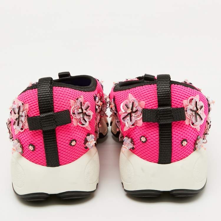 Pre Owned Dior Pink Mesh Embellished Fusion Slip On Sneakers Size 37
