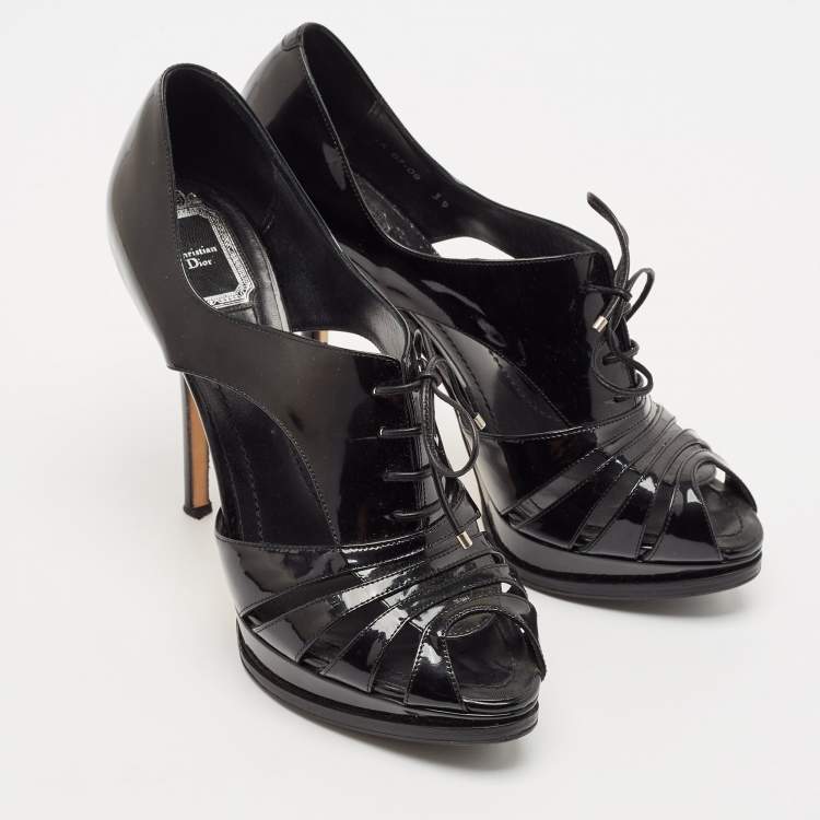 Pre Owned Dior Black Patent Glam Derby Peep Toe Cut Out Booties Size 39