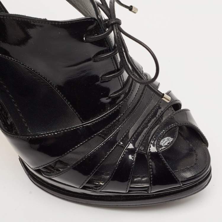 Pre Owned Dior Black Patent Glam Derby Peep Toe Cut Out Booties Size 39