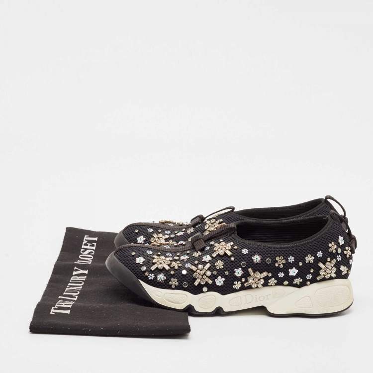 Pre Owned Dior Black Mesh Embellished Fusion Sneakers Size 36.5
