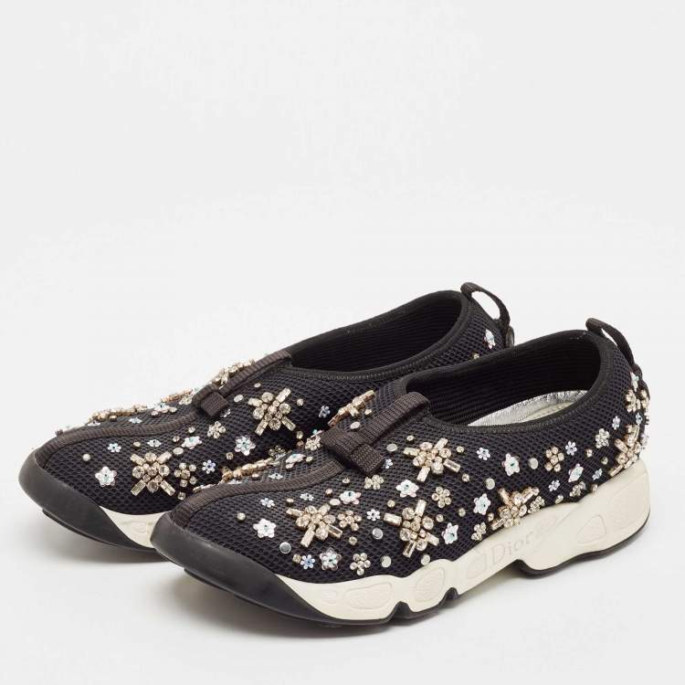 Pre Owned Dior Black Mesh Embellished Fusion Sneakers Size 36.5