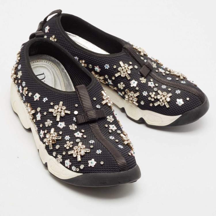 Pre Owned Dior Black Mesh Embellished Fusion Sneakers Size 36.5