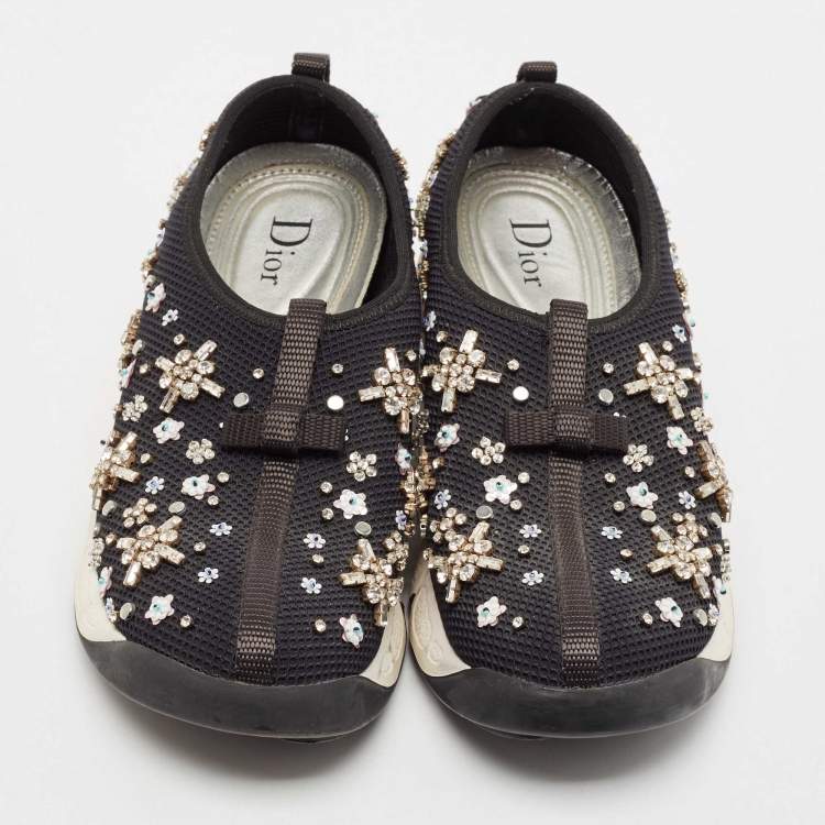 Pre Owned Dior Black Mesh Embellished Fusion Sneakers Size 36.5