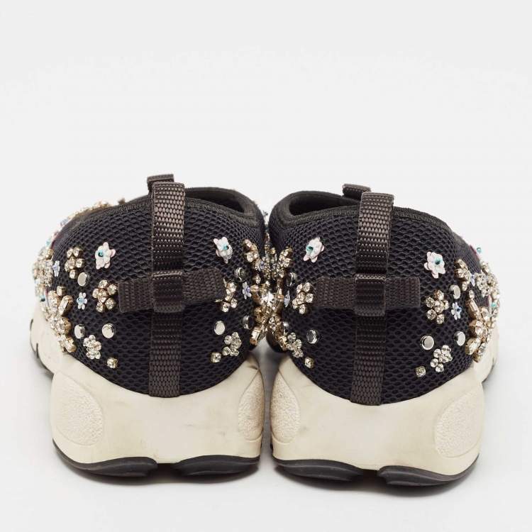 Pre Owned Dior Black Mesh Embellished Fusion Sneakers Size 36.5