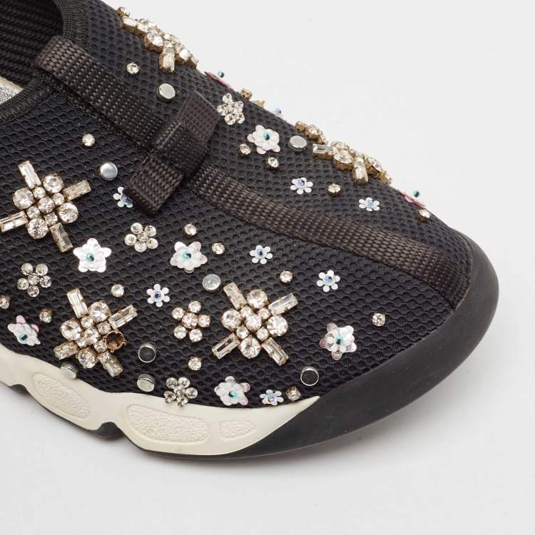 Pre Owned Dior Black Mesh Embellished Fusion Sneakers Size 36.5