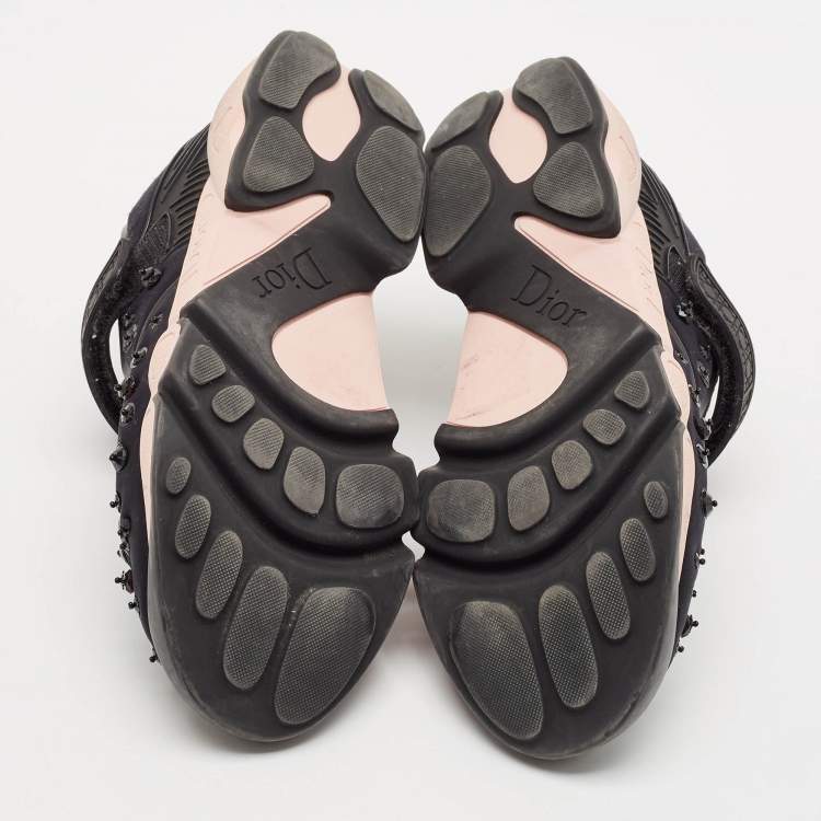 Pre Owned Dior Black Neoprene And Mesh Fusion Embellished Velcro Strap Sneakers Size 37.5